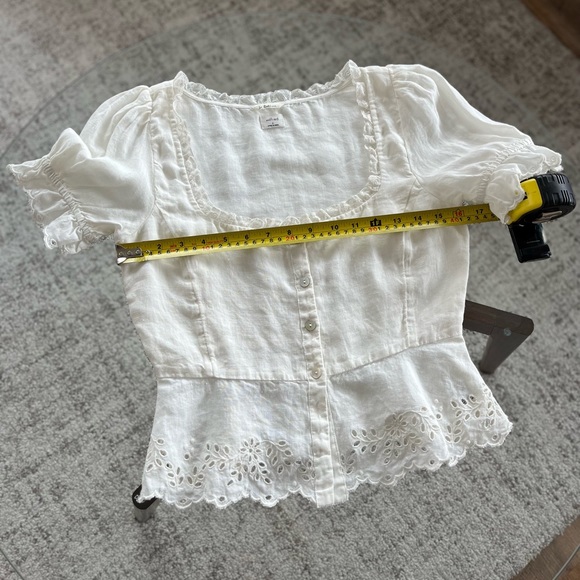 New Aritzia Wilfred Arwen White Linen Embroidered Peplum Summer Blouse Sz 2 - Picture 10 of 11
